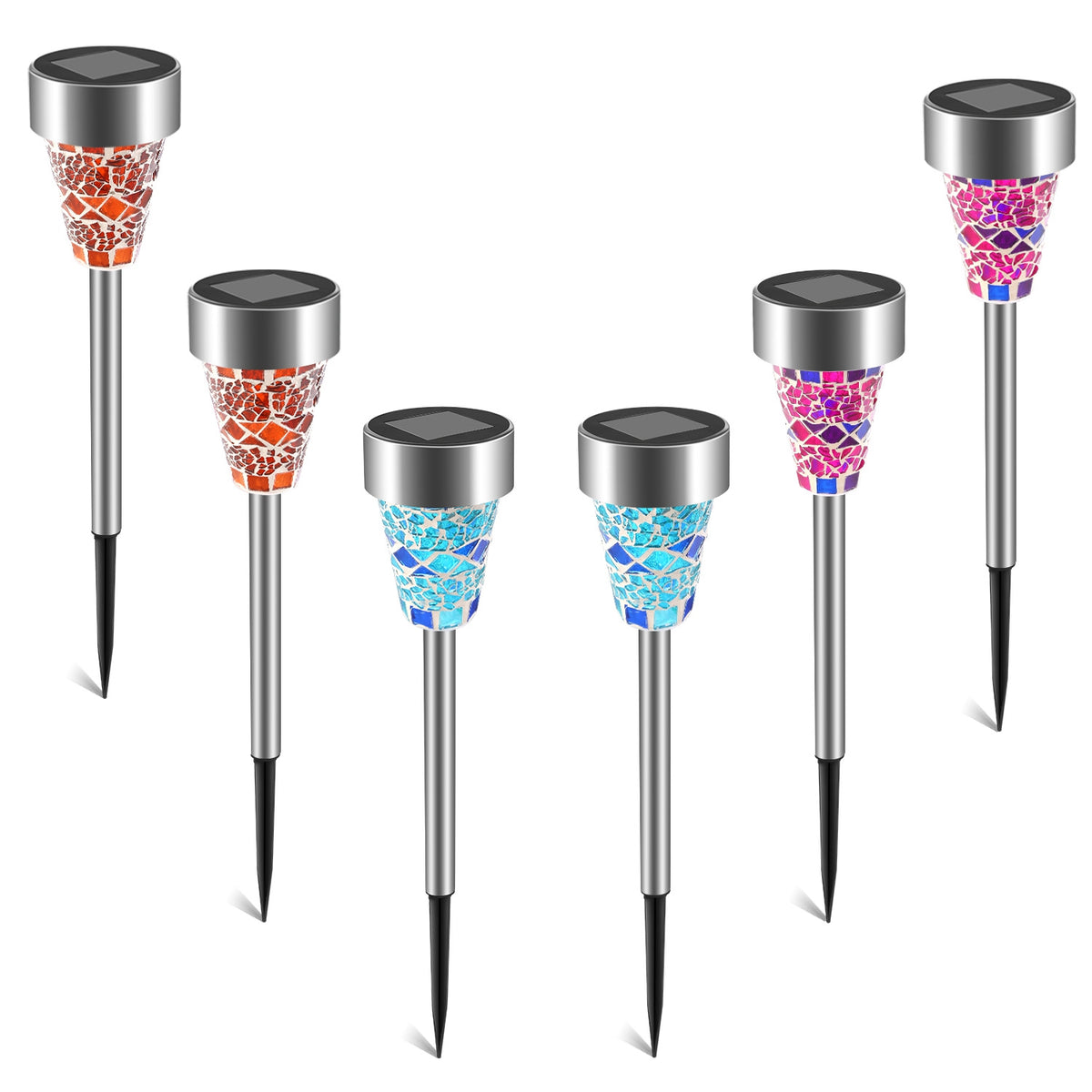 6-Pack Mosaic Solar Pathway Lights IP44 Waterproof for Yard Driveway