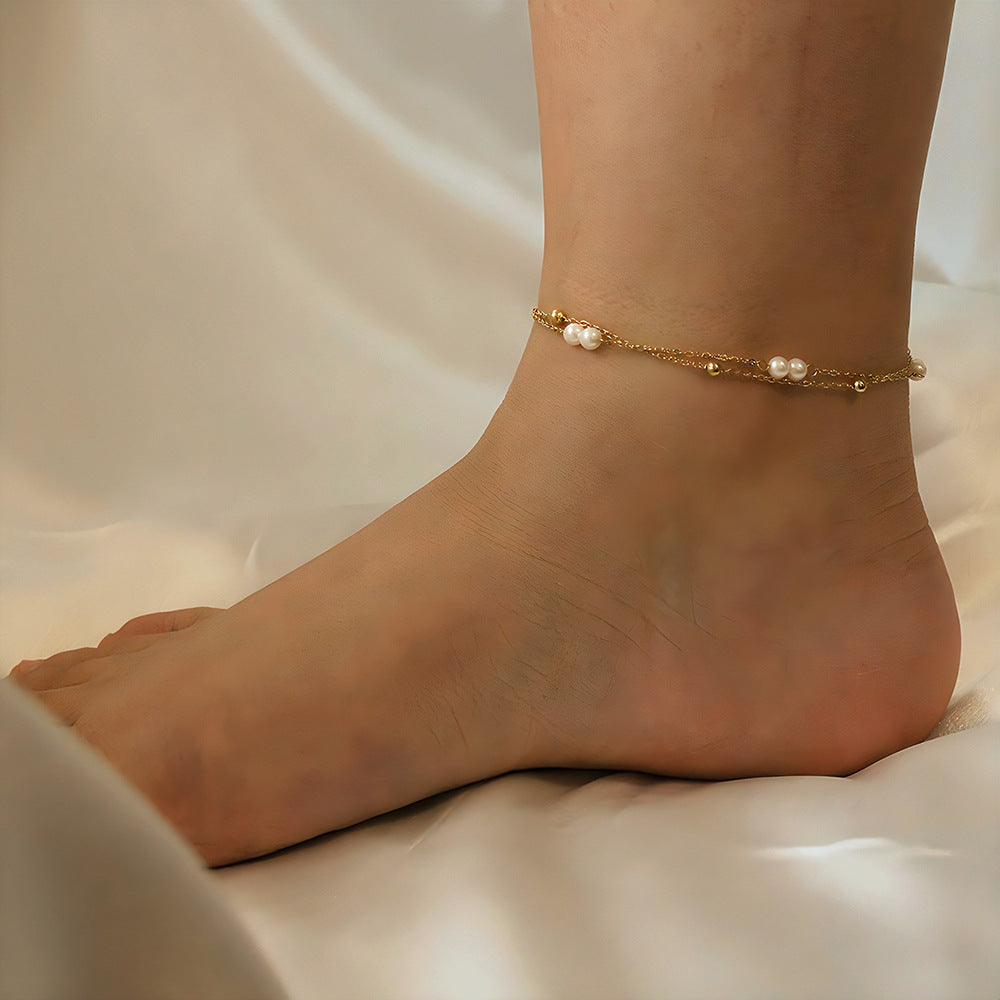 Femmes Double-Layer Créative Perle Multi-Strand Anklet