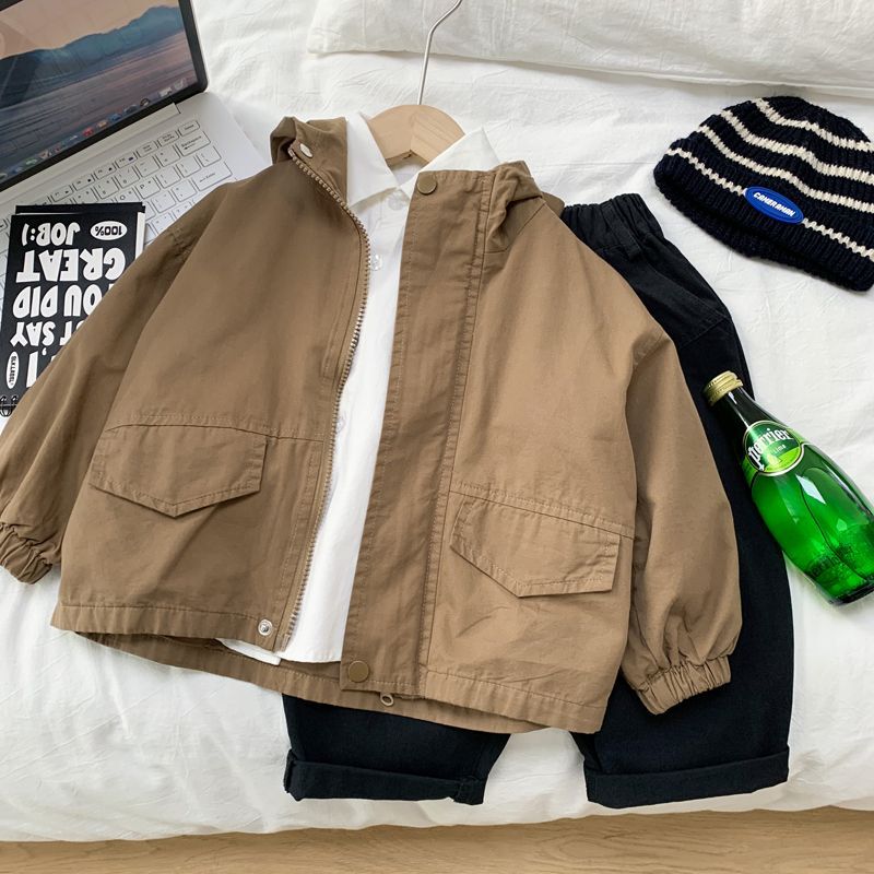Manteau de trench à capuchon à la mode pour garçons de style coréen