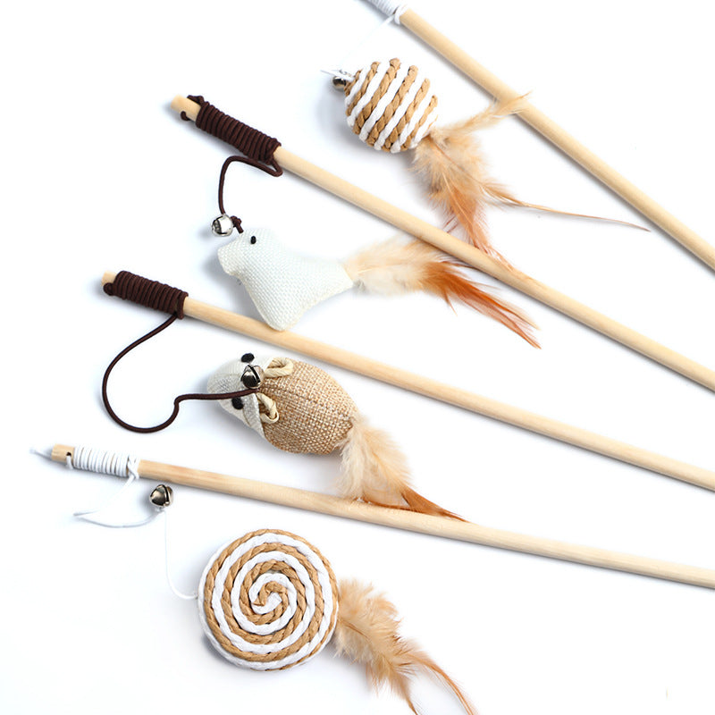 Animaux de compagnie Cat Teaser Feather Bell en bois Pole Pet Produits