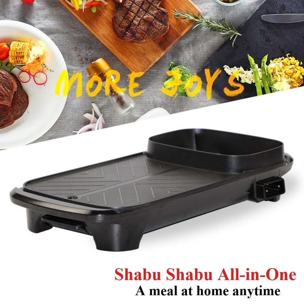 2en1 Pot électrique Barbecue Grill Non-Stick Teppanyaki Pan Cuisinière rectangulaire