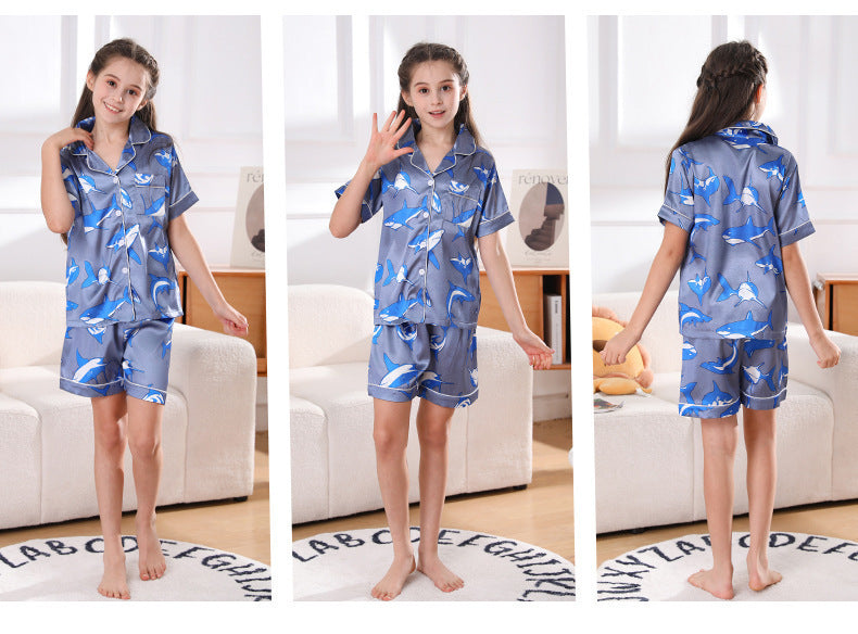 Pyjama de filles Pyjama mince de glace en soie pour enfants Short à manches courtes été