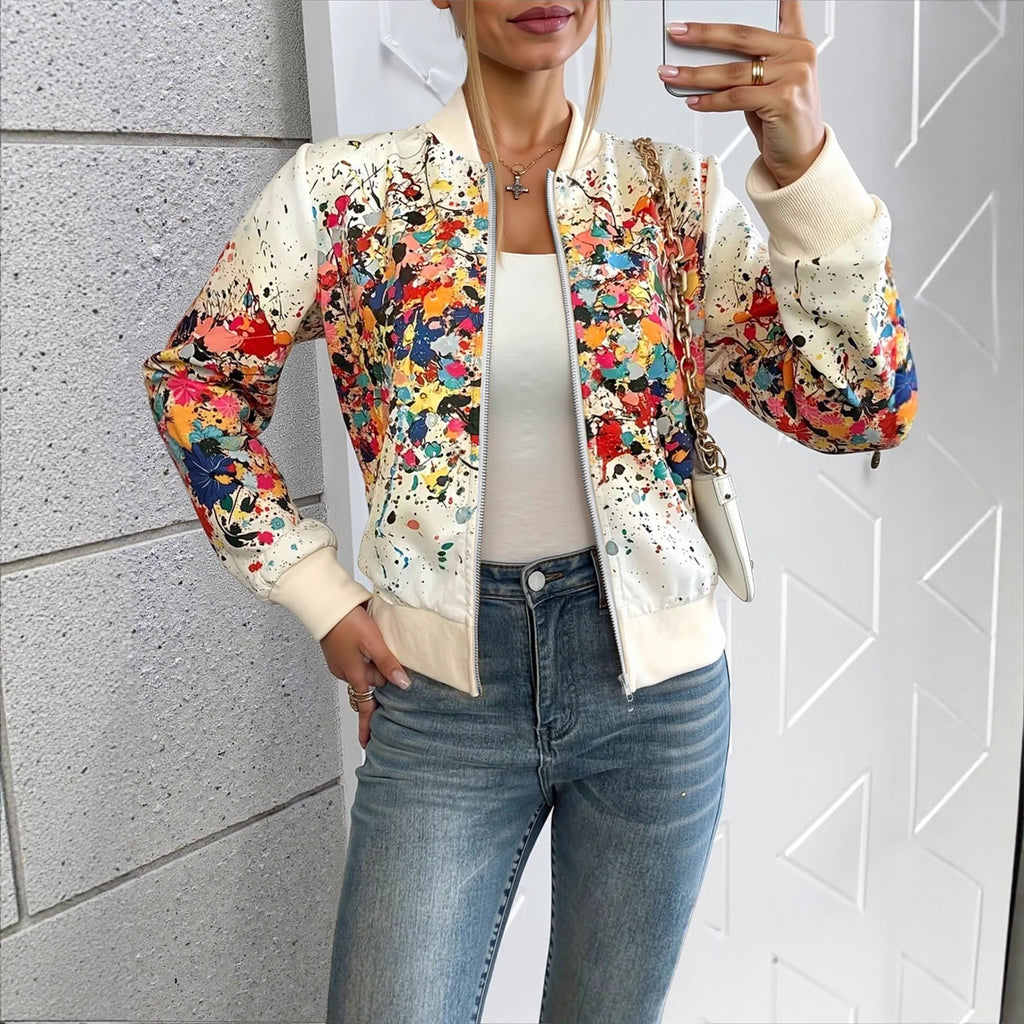 Veste extérieure zippée à la mode imprimée européenne et américaine