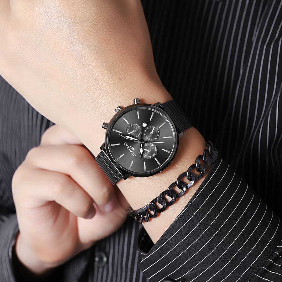 Hommes Mesh-band montre mode Quartz Montre avec calendrier adapté aux affaires Et