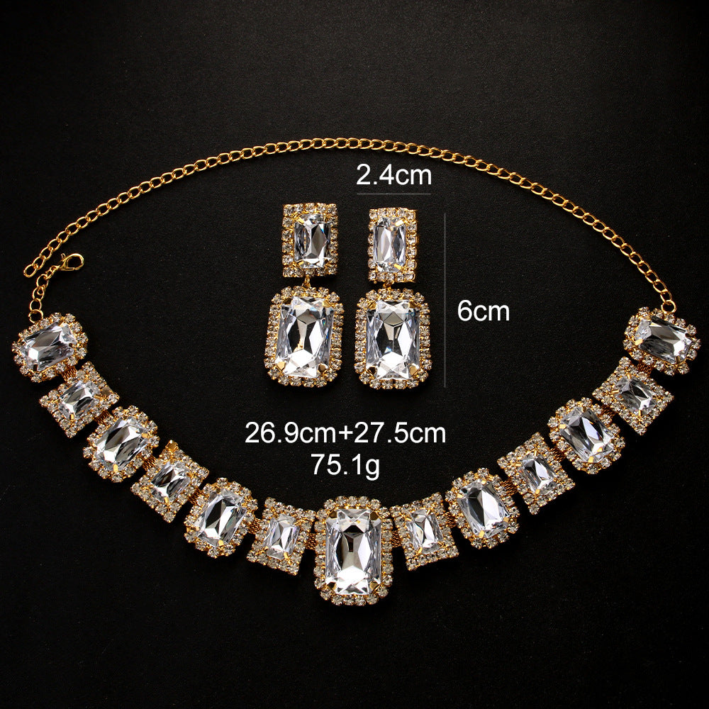 Luxury Light Geometric Crystal Exaggerated Square Earrings
