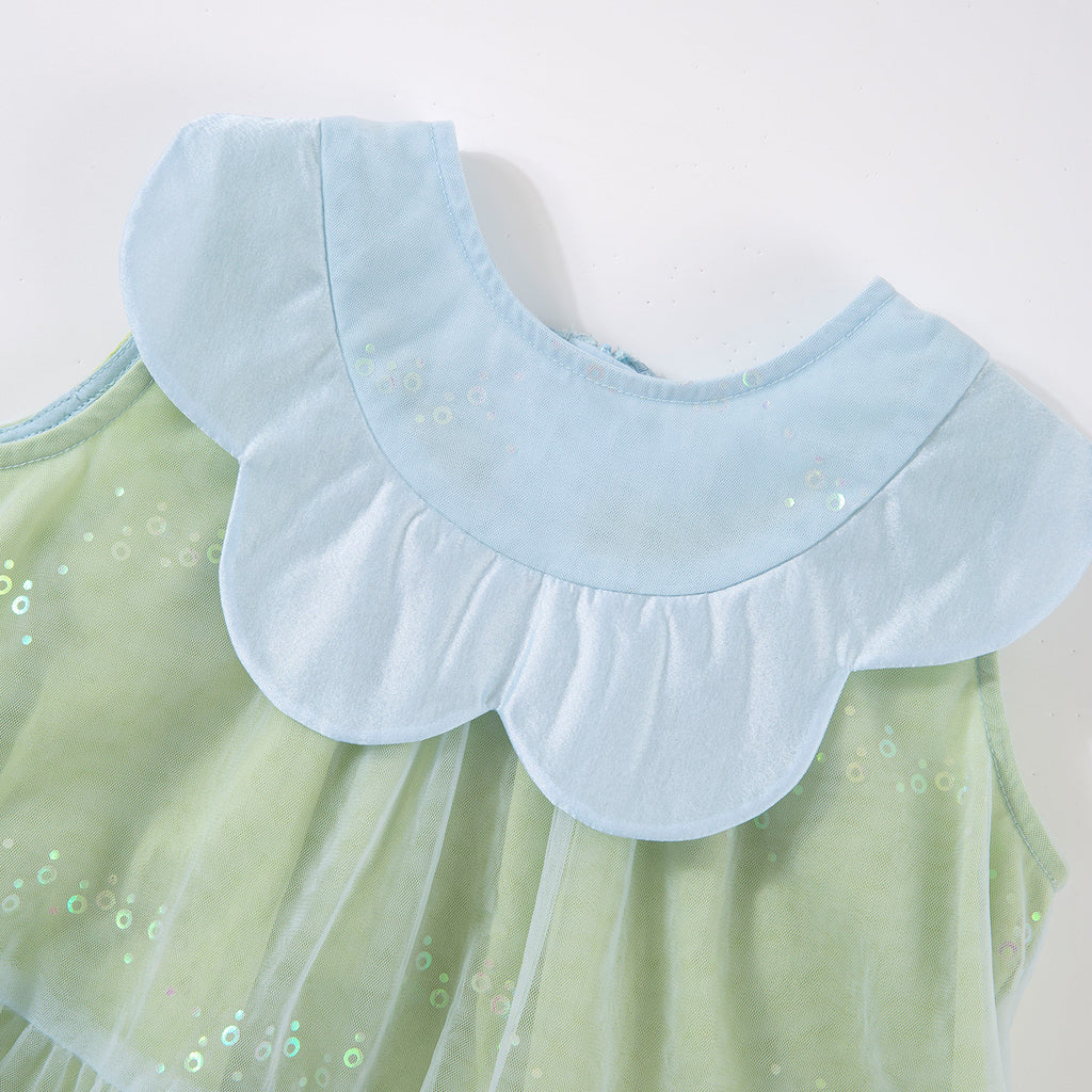 Robe en tulle pailletée à col floral pour filles