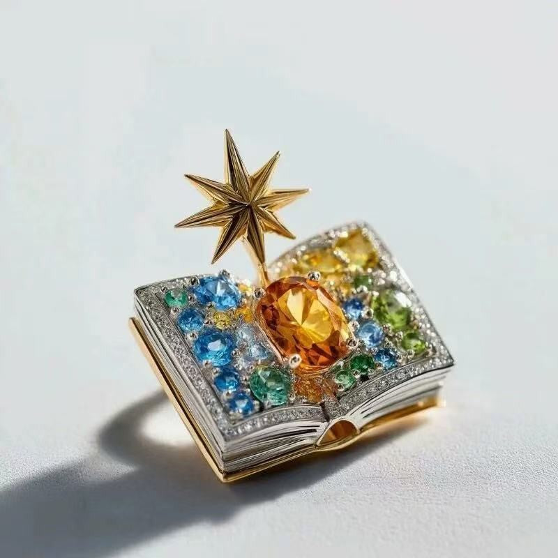 Broche mode entièrement incrustée de diamant en huit points Star Fairy Book