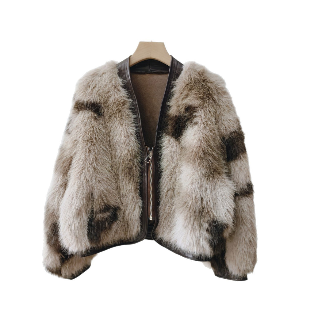 Automne d'hiver Chanel-style Couleur-Block fourrure One-Piece court manteau pour les femmes