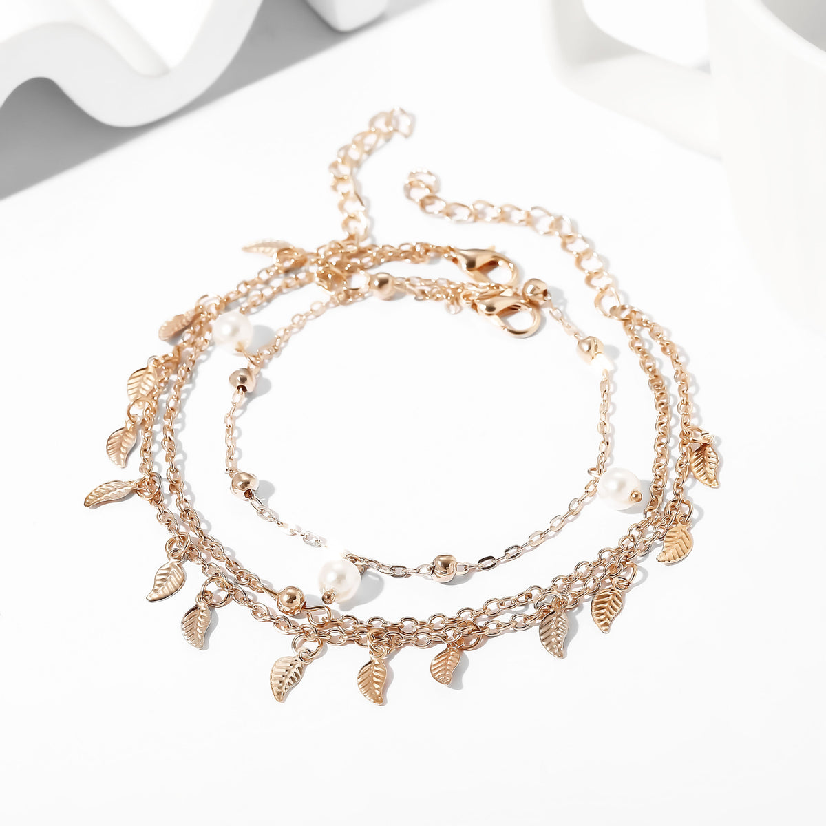 Anklet d'or carré multi-layer mode