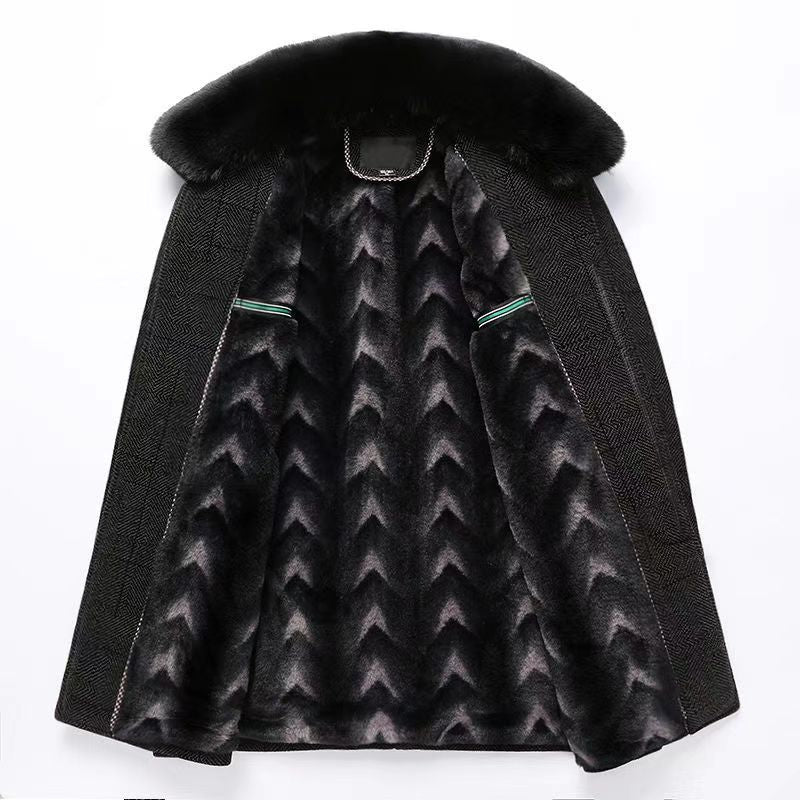 Automne et hiver Men's Trench Coat Chenille Fleece-lined Middle-aged and Oldly Men's Fu