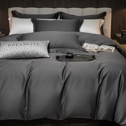 Drap de lit épais en coton de couleur solide et couvre-culotte à quatre pièces