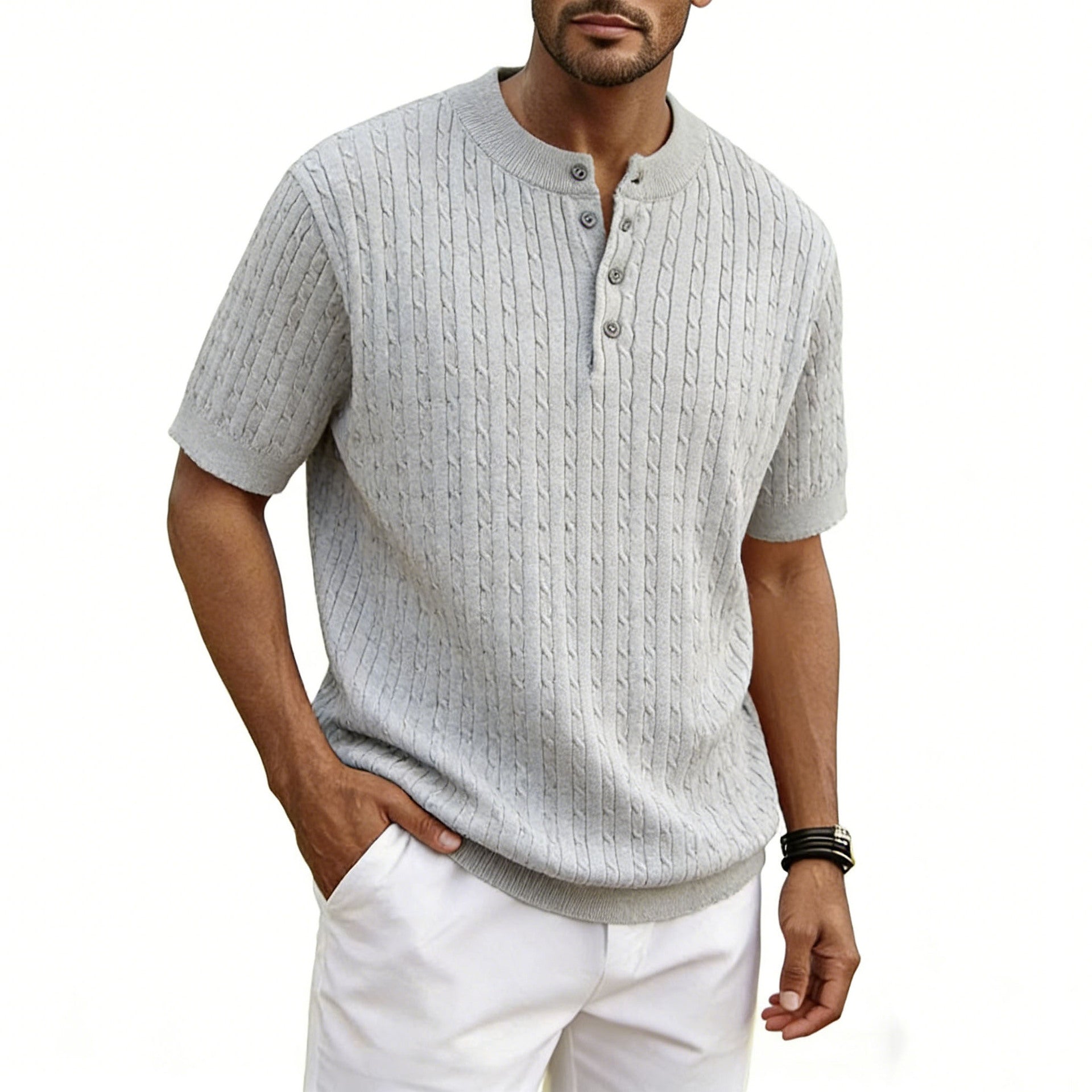 T-shirt à manches courtes Henry Collar Knit pour hommes