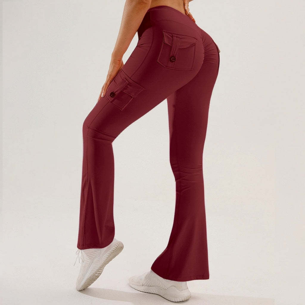 Yoga Tight-Fitting Pantalons de Yoga Sports de plein air Fitness Multi-Pocket Yoga Long Pantalons Flared P