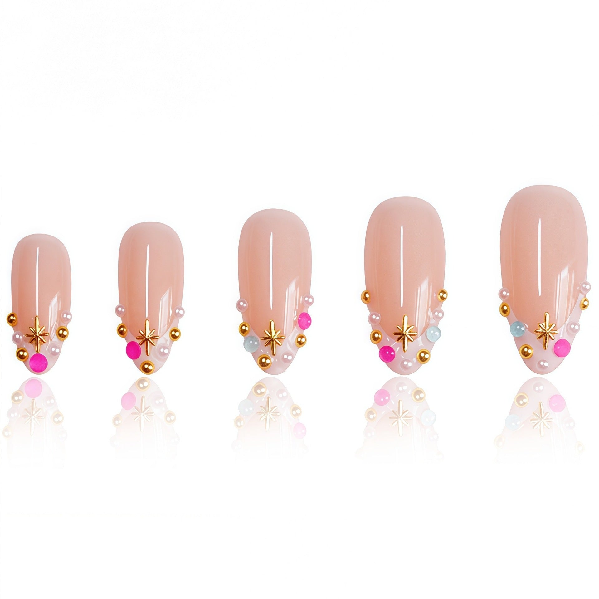 Set en carton de 24 ongles artificiels de sirène de perles colorés de style français
