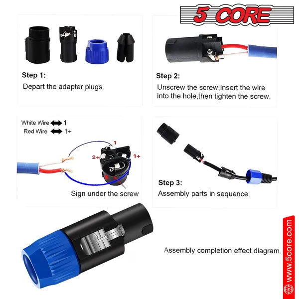 5 Core 4 Pole Speakon connecteur 6 pièces avec Twist Lock Audio Jack Male Plug ? Loud Speake