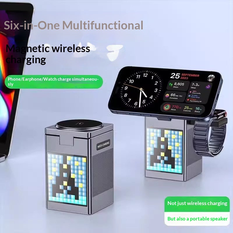 All-in-one Multi-fonctional Magnetic Bluetooth haut-parleur réveil sans fil Chargeur et De