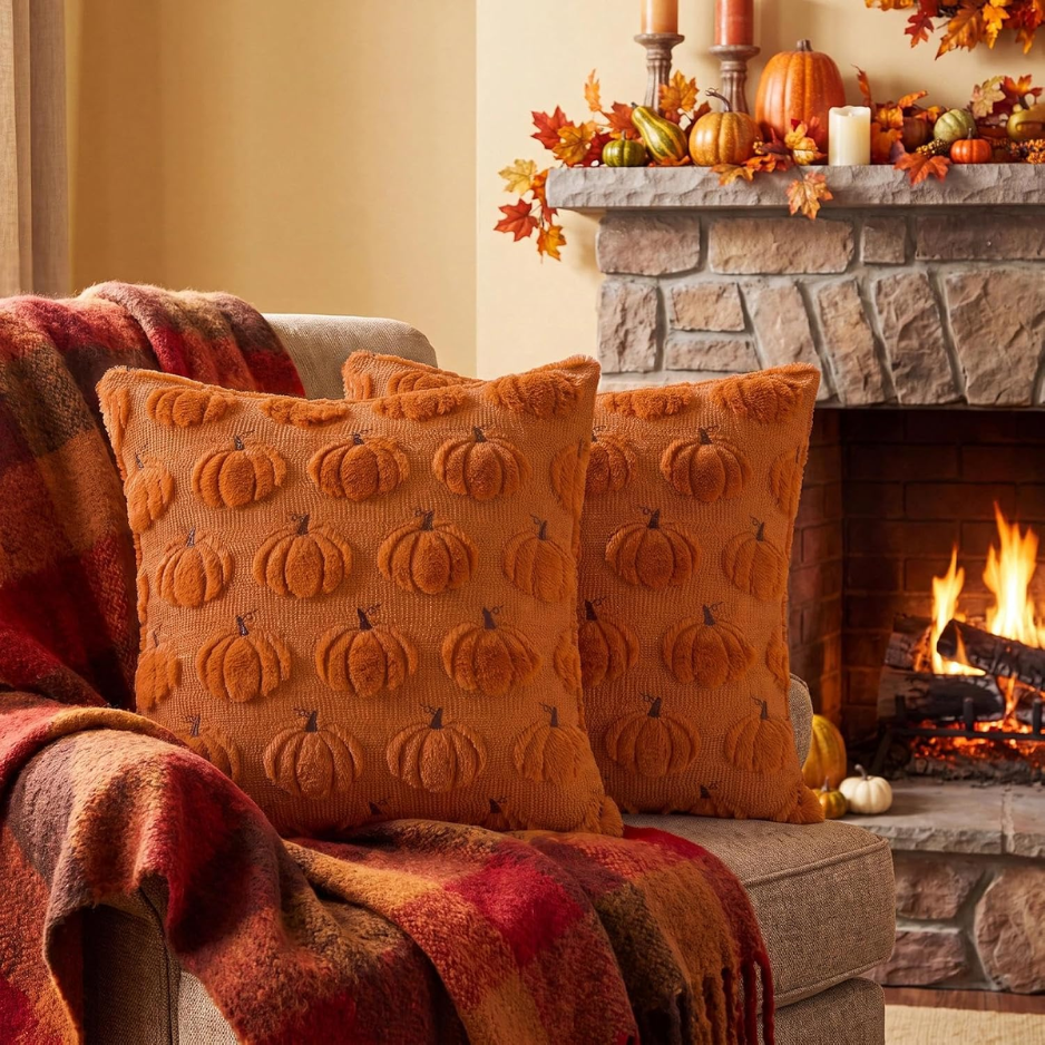Softalker Couvertures d'oreiller à l'automne 18x18 Ensemble de 2 - Coussin décoratif de citrouille orange rouille