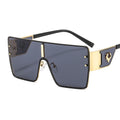 Lunettes de soleil européennes et américaines surdimensionnées en métal d'une pièce avec embellissement à tête d'oxygèneVinta