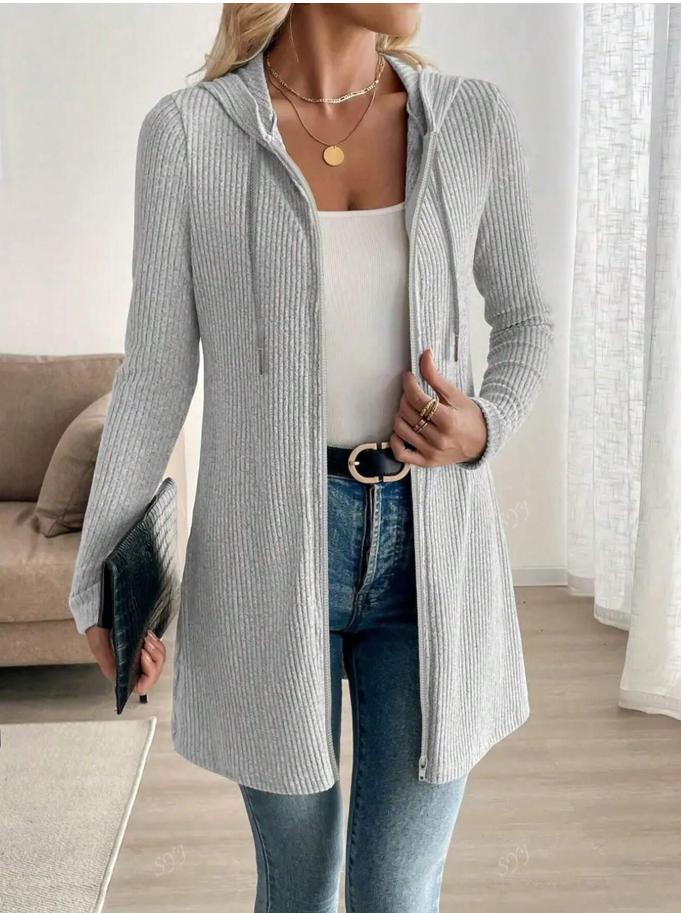 Cardigan à manches longues à fermeture zippée pour femmes