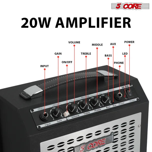 5 Amp de guitare de base 20W électrique portable mini amplificateur W construit dans 6.5" Haut-parleur Aux Headpho