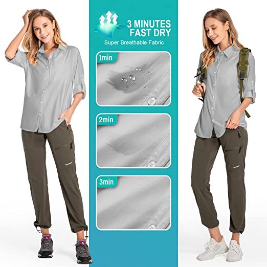 Chemise à manches longues de protection contre le soleil pour femmes Pêche à l'extérieur Pêche rapide Chemise de randonnée
