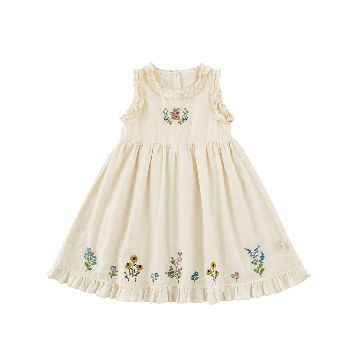 Robe de broderie florale en coton beige pour filles