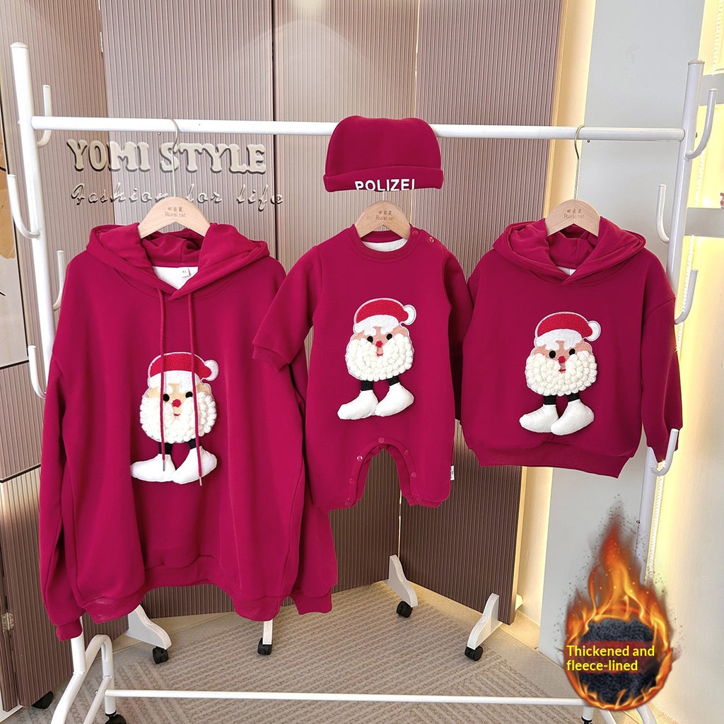 Noel Parent-child Outfits Romper et Hoodie à capuche doublés de polaire