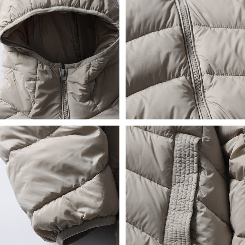 Blanc Duck Duvet à capuche côtelé duvet veste chaude et polyvalente