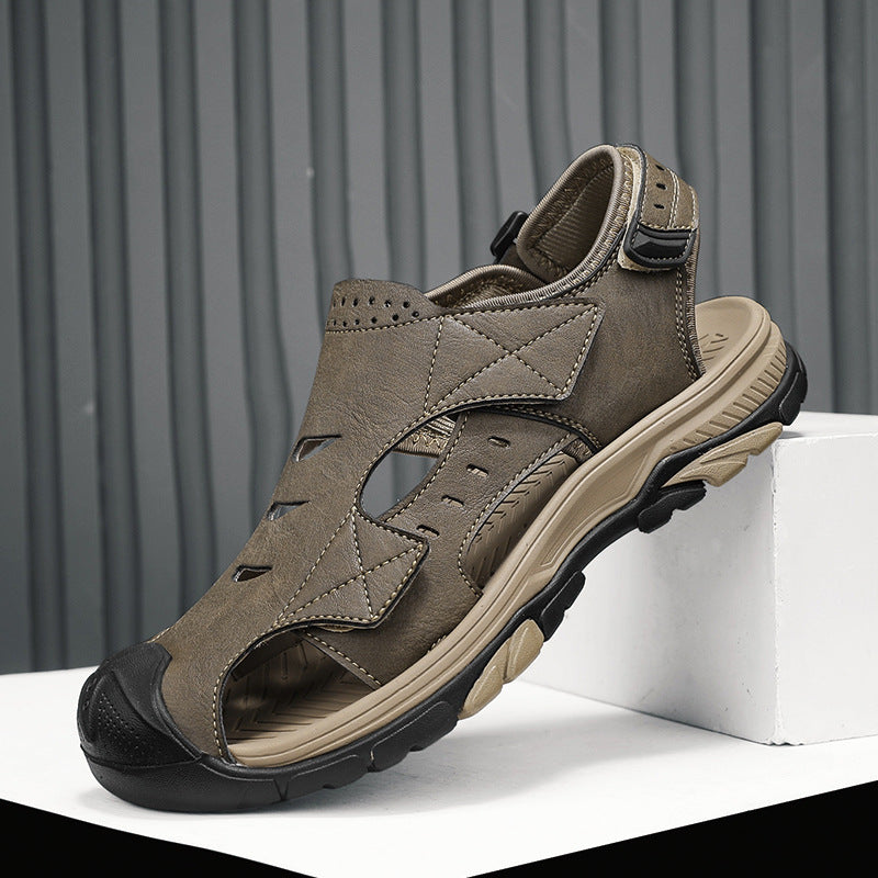 Chaussures de plage de taille plus respirant Sandales en cuir pour hommes
