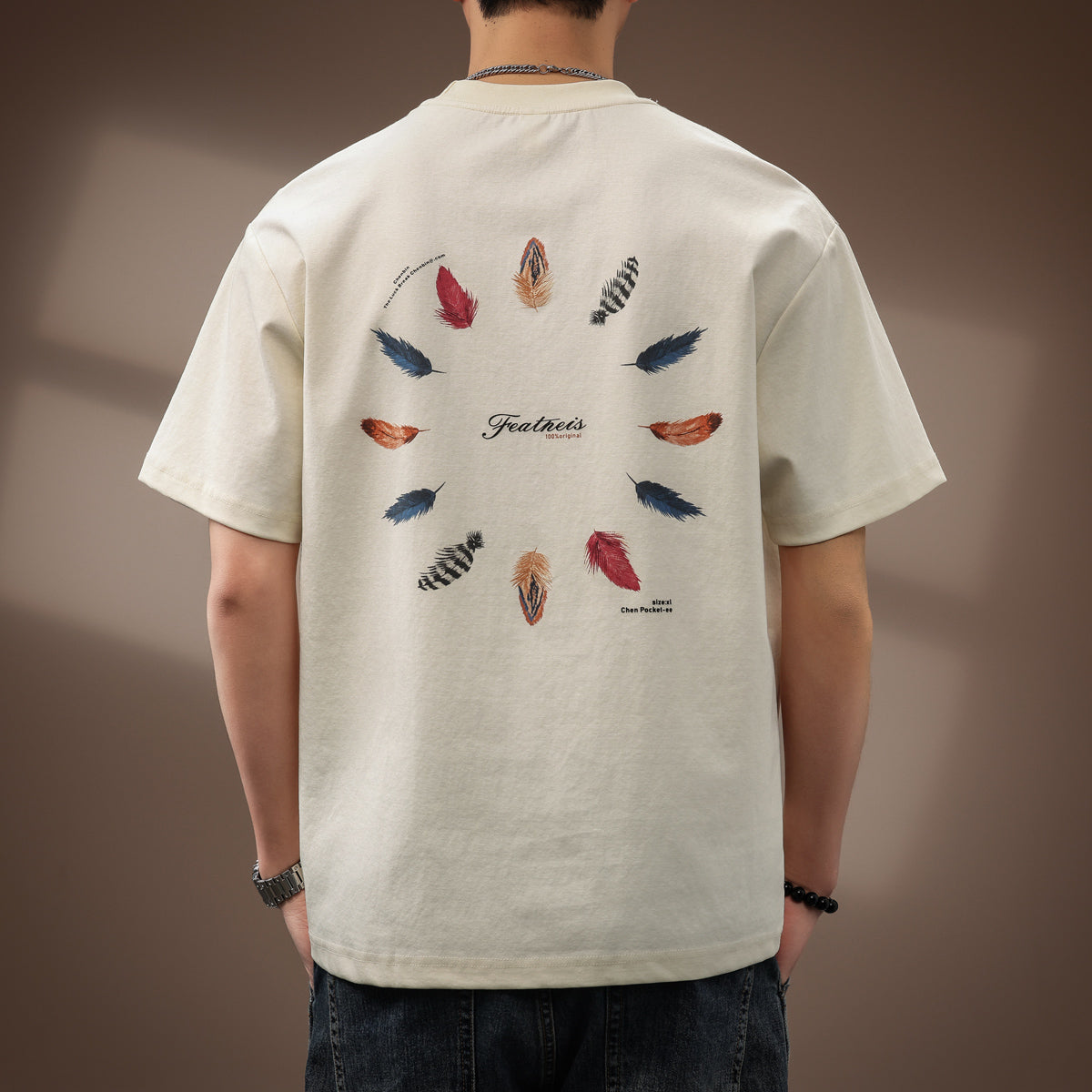 T-shirt imprimé retro style américain pour hommes