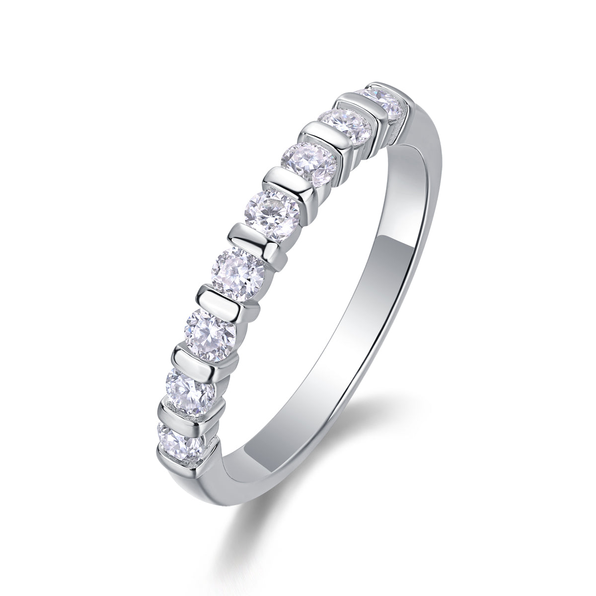 S925 Argent 2.1g Anneau de moussanite plaqué platine