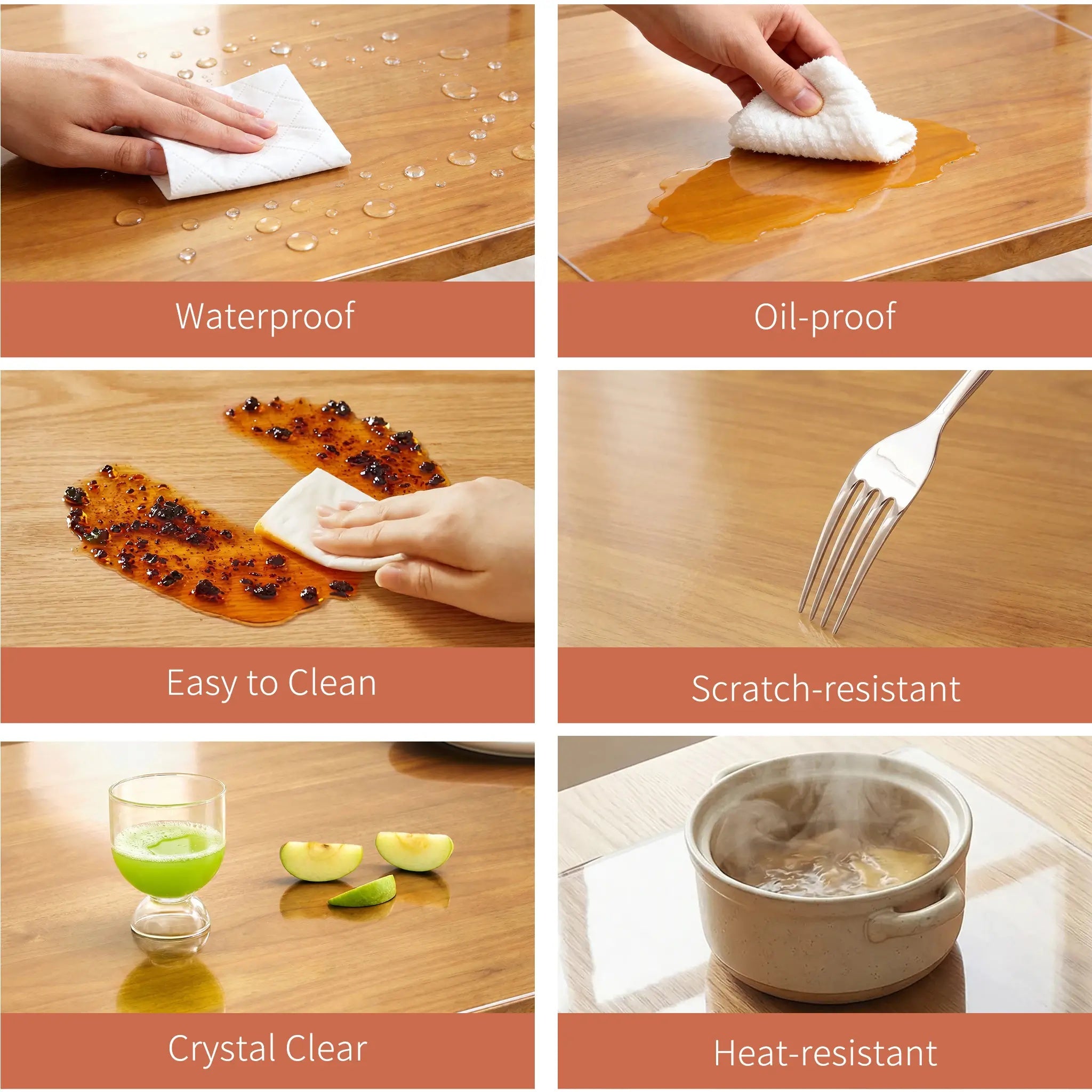 Protecteur de table transparent -1,5mm Épaisseur étanche Couverture de table en PVC résistant pour Dinin