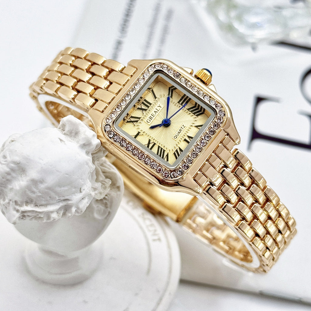 Classic Retro Square Imperméable Femmes Montre en diamant