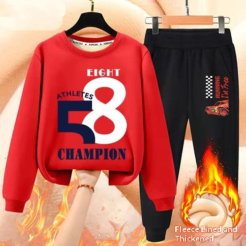 Garçons' Hiver Casual All-Match Fleece-Line Thickened Outfit