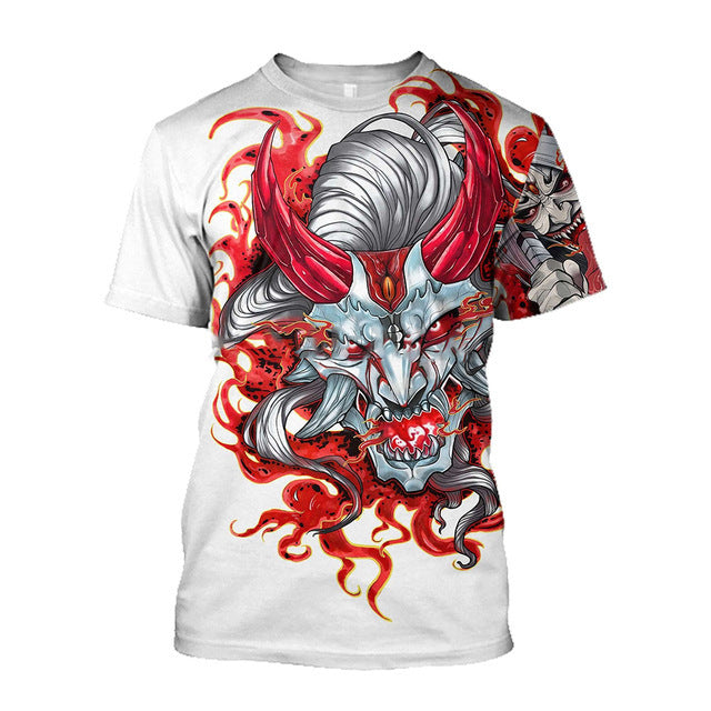 T-shirt homme 3D Samurai Imprimé T-shirt enroulé Col rond