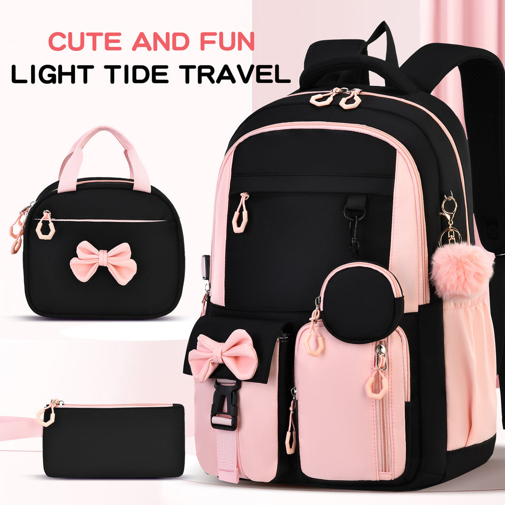 Simple Three-Piece Backpack Set for Primary and Secondary School Students