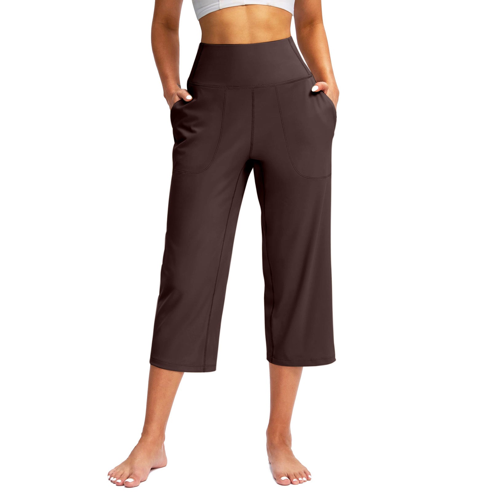 La mode européenne et américaine des femmes Couleur solide Pantalon à large leg avec poches