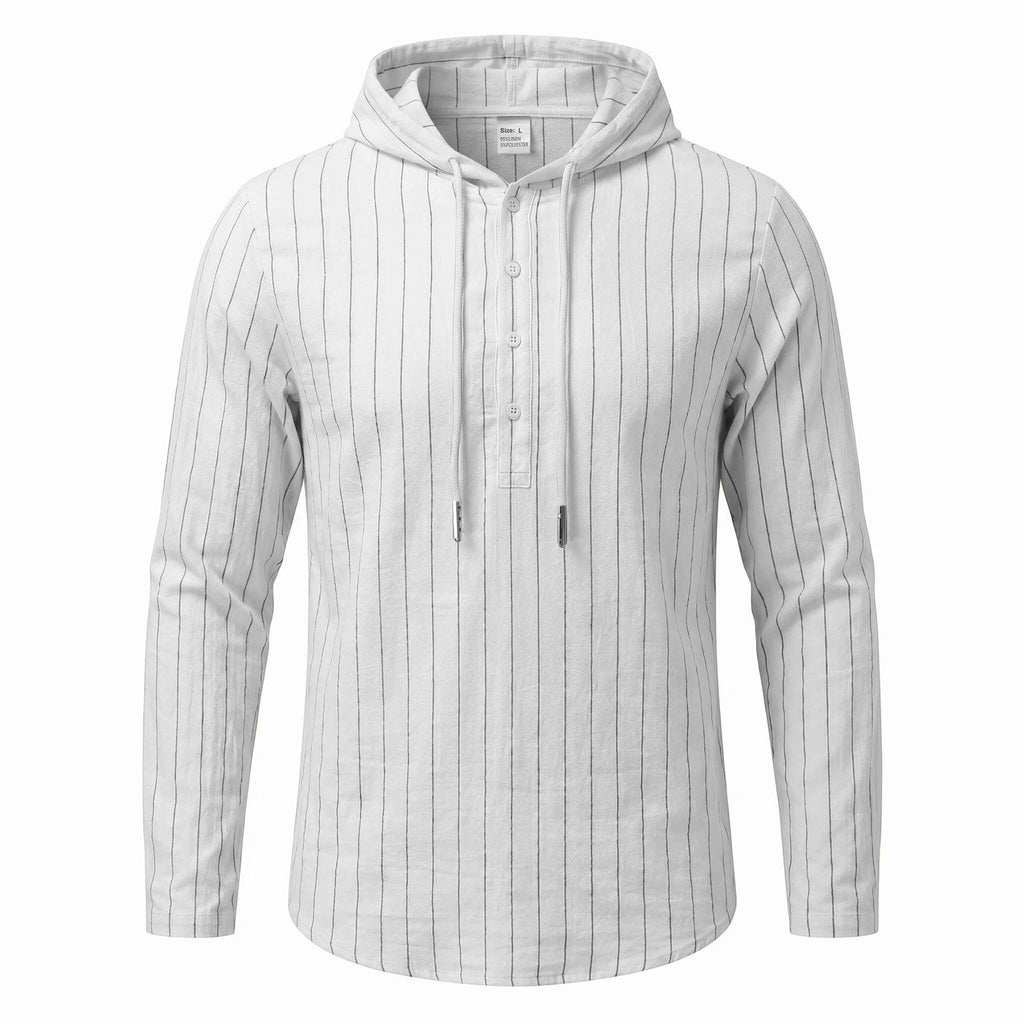 Chemise à manches longues à capuche à rayures verticales pour hommes occasionnels