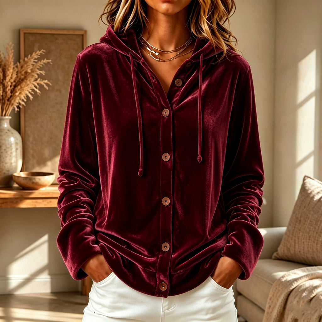 Manteau à bouton à capuchon en velours