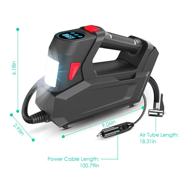 Gonflateur de pneus portable 120 PSI Pneu maximal alimenté 90W avec affichage numérique lumière LED