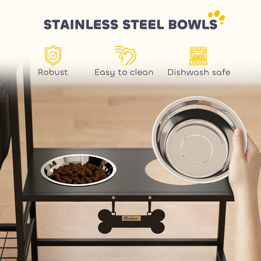 3-Height Adjustable Dog Bowl Stand, Oxford Cloth with Four Bowls