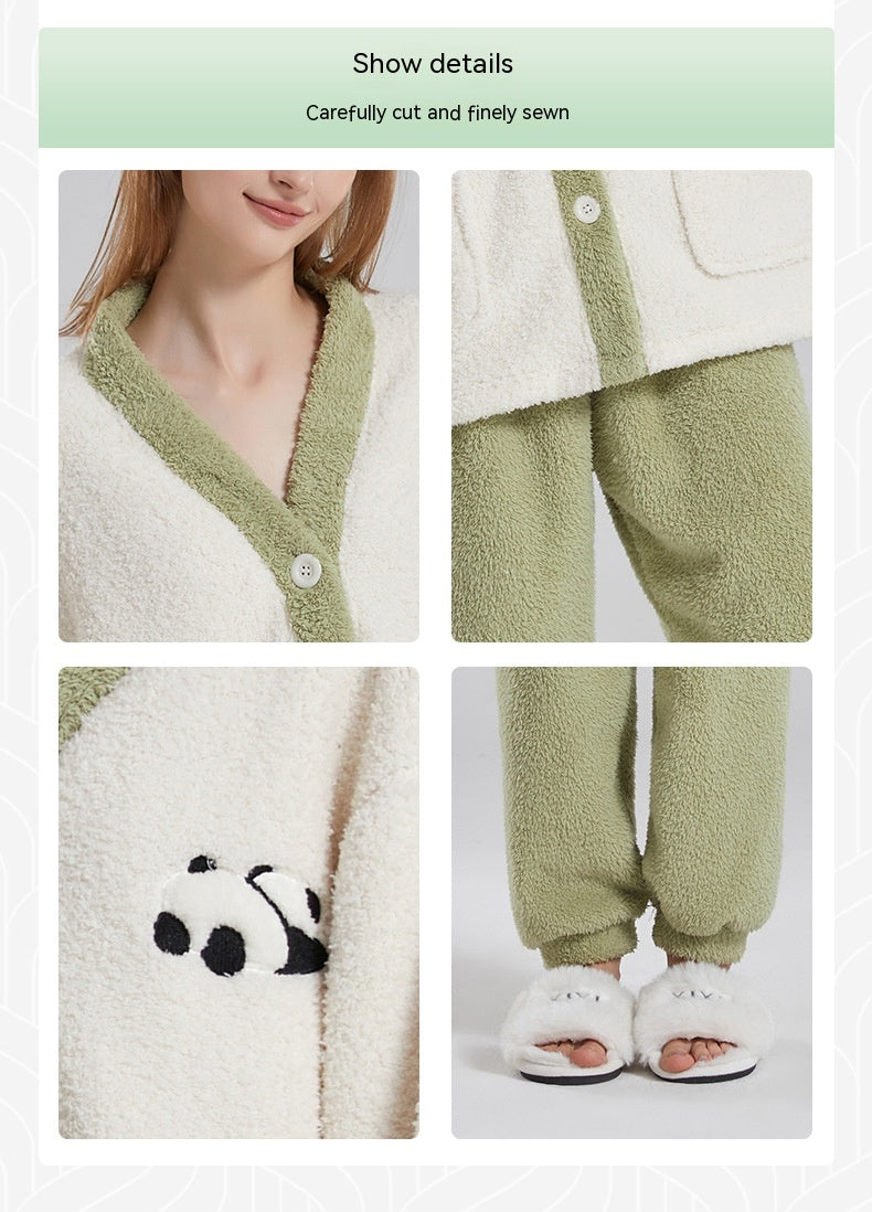 Couple Pyjamas Femmes Coral d'hiver polaire épais vêtements occasionnels demi velours bande dessinée