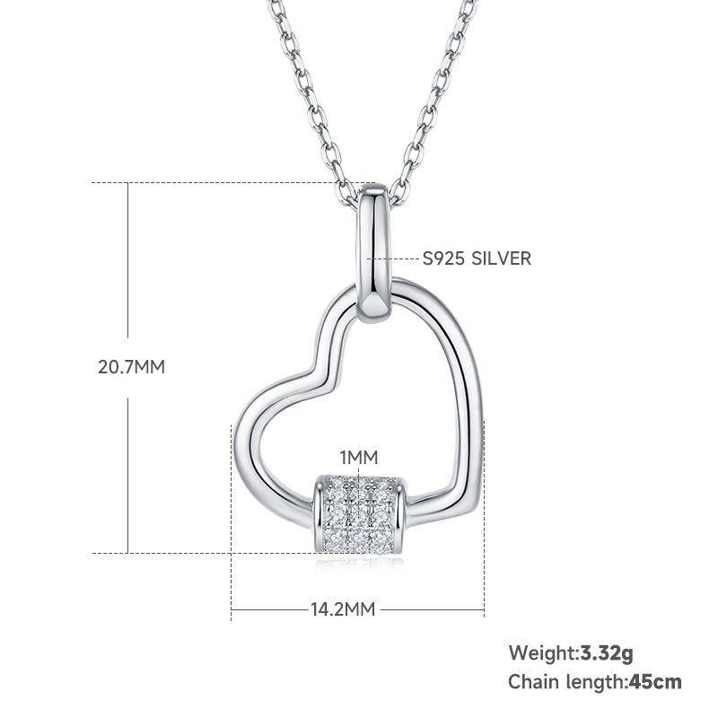3.3g S925 Collier de coeur en argent sterling 45cm 15 Pierre Moissanite Pave Bar Pendentif avec GR
