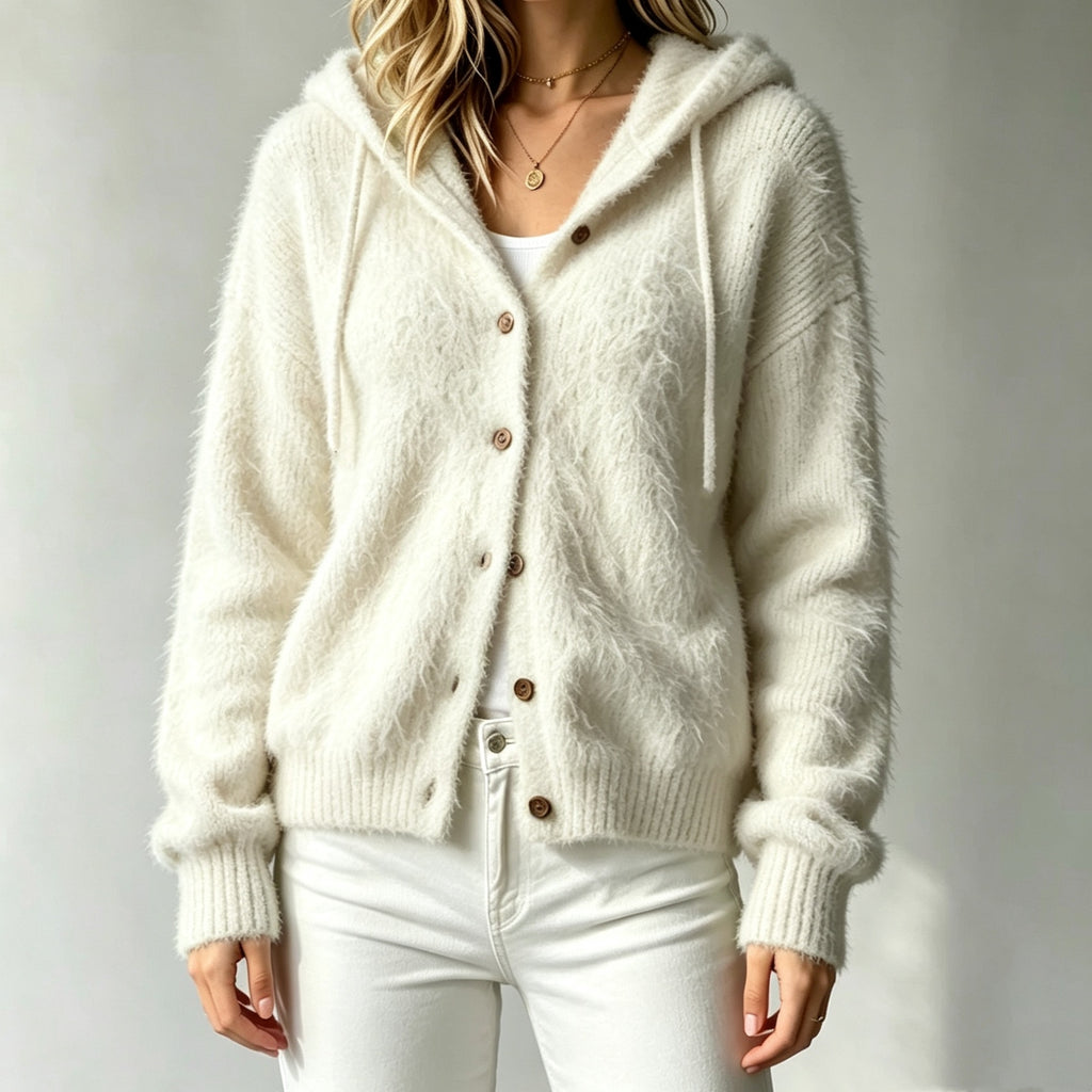 Transfrontaliers Amazon Autumn Hiver Fluffy Mink-like Faux Fur Hooted Open Cardigan Women's C