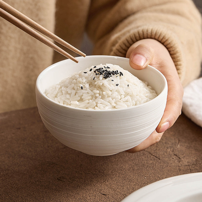 Bol de riz en céramique brossé blanc à haute texture