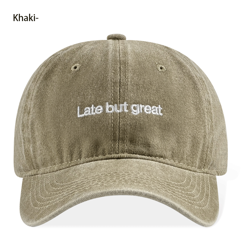 Late But Great Brodé Vintage Lavé Baseball Cap réglable Unisexe Casual Chapeau de papa
