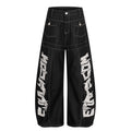 Pantalon noir à large jambe de style américain avec une grande impression de lettre