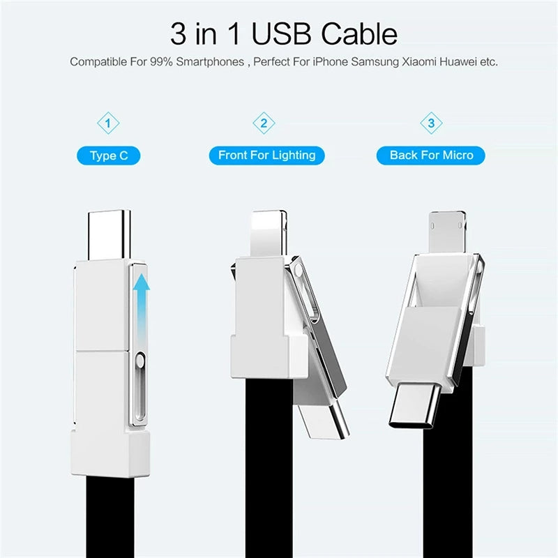 Câble de données micro USB de type C 3-en-1