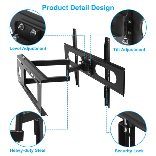 Full Motion TV Wall Mount Swivel Tilt TV Wall Rack Support 37-70' TV Wall Mount Max VESA U