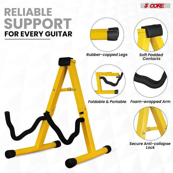 5 Core Guitar Stand 2PC A Frame W Soft Mousse bras antidérapant caoutchouc pour basse électrique acoustique